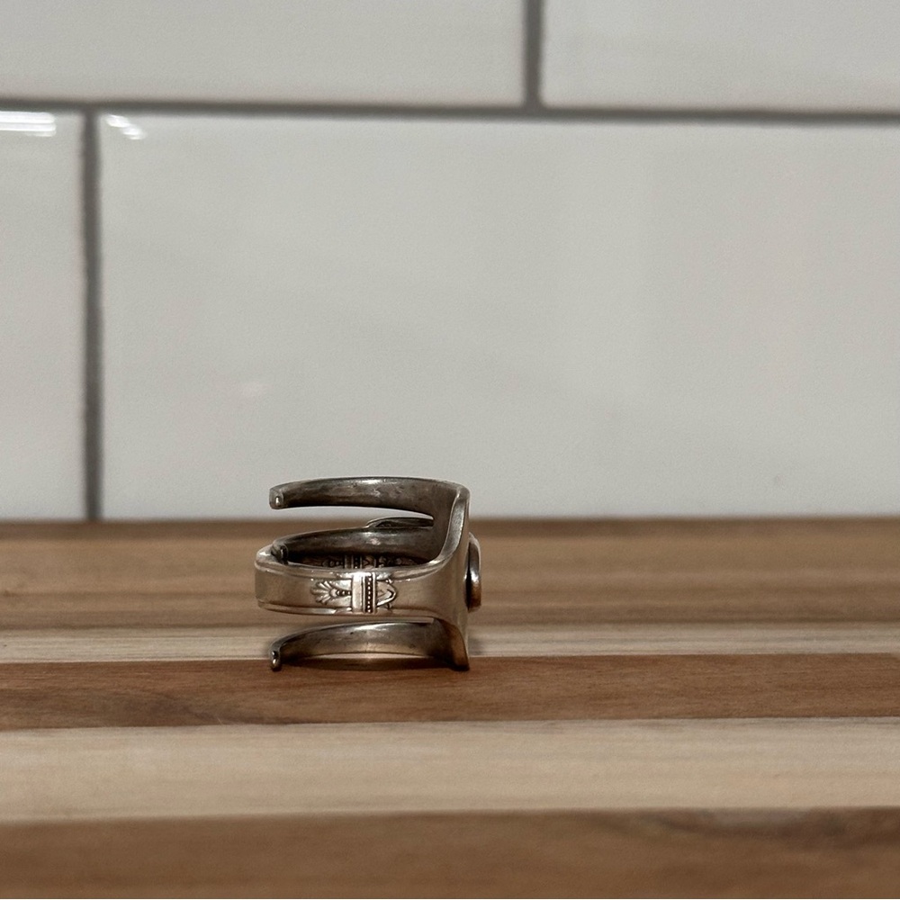Antique Silver Fork Wrap Ring Approximately Size 9 - image 3